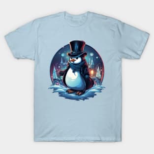 Snowy City Stroll with Penguin T-Shirt